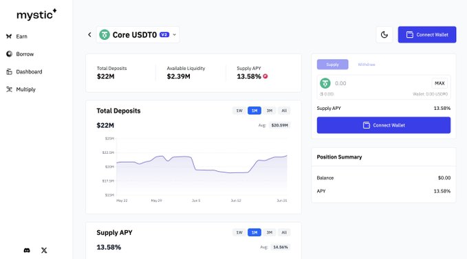 A screenshot of a screen showing a webpage with a summary saying there are great opportunities to earn on stables on a cryptocurrency exchange called @USDT0_to vault, which is listed as an APY calculator. The summary emphasizes the potential gains from investing in stablecoins at this particular exchange.