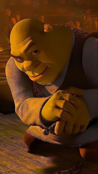 The image shows Shrek leaning forward with a sly, calculating grin and clasped hands, bathed in warm golden lighting that emphasizes a scheming mood. This visual perfectly matches the caption about making plenty of money from tokens, as Shrek's smug expression captures the cunning satisfaction of someone who has profited handsomely.