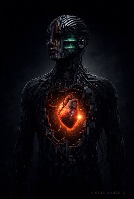 The image features a black figure with an orange heart, which appears to be glowing from within. The figure has a face and arms, giving it a human-like appearance. The background of the image is dark, providing contrast for the figure and its glowing heart. The caption at the bottom of the image reads "GM CT New week, new energy, same mission We got this!! #Protocol #nolimit #SeñoraKaos #solana $BTC". This suggests that the image might be related to a campaign or event involving cryptocurrency, with the glowing heart symbolizing the idea of new energy and progress.