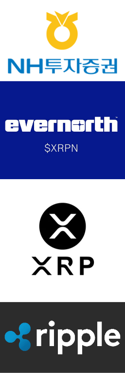 The image displays four stacked logos: NH투자증권 (NH Investment & Securities) at the top, followed by Evernorth with the ticker $XRPN, then the XRP logo, and Ripple at the bottom. This visually reinforces the post's claim about Evernorth—a SPAC with the ticker $XRPN—being acquired by NH Investment & Securities in a $30 million convertible bond deal tied to XRP and Ripple.