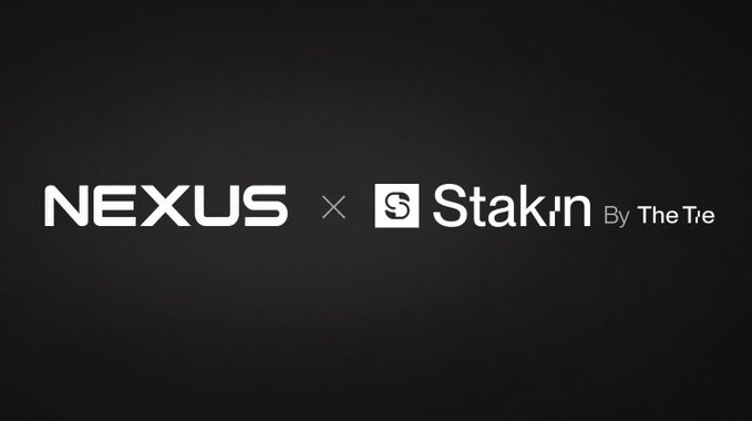 A dark graphic displays the logos 'NEXUS' and 'Stak.in By The Tie' connected by an 'X', indicating a partnership or collaboration.