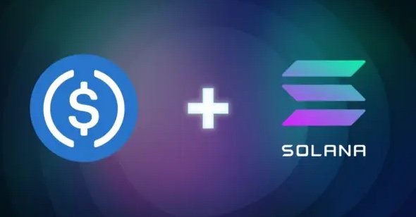 A graphic showing the USDC logo next to a plus sign and the Solana logo, indicating a partnership or integration between the two.