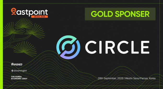 A sponsorship graphic for 'CIRCLE' as a 'GOLD SPONSER' at the 'eastpoint SEOUL 2026' event, taking place on '28th September, 2026 | Westin Seoul Parnas, Korea'.