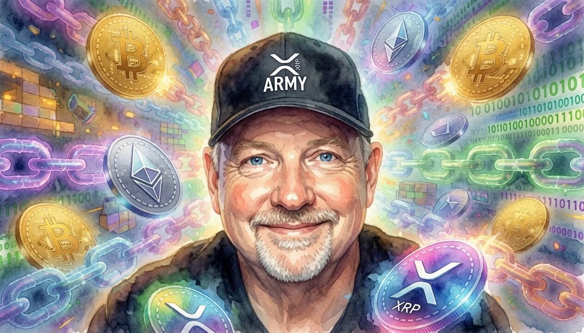 The image features a man wearing a black baseball cap with "Army" written on it, surrounded by colorful cryptocurrency coins floating around him. The caption reads "Cool", which suggests that the image might be related to Bitcoin or other cryptocurrencies.