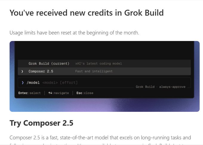 "Good Morning @32 BTC sold by Saylor and here we are. - Got this email from X that i got free credits for composer(this model is pretty good according to benchmarks). likely all X premium user got this. should give it a try if into creating apps."