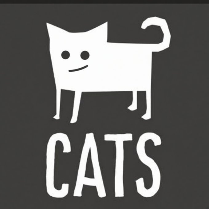A black t-shirt or poster design featuring a minimalist white cartoon cat illustration above the word 'CATS' in bold white lettering.