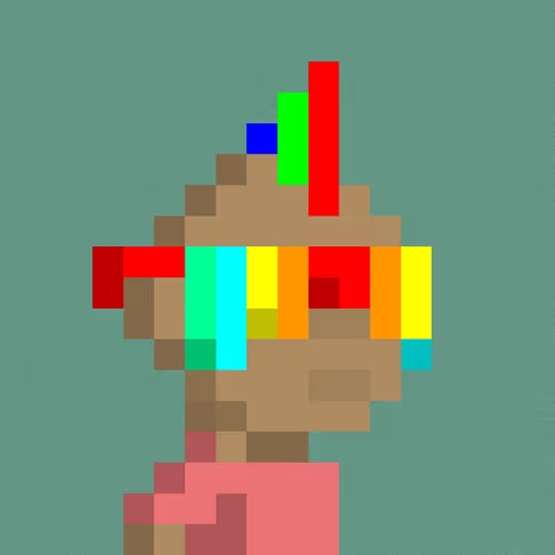 A pixel art illustration depicting a colorful basket or container filled with fruit, including bananas, against a teal background.