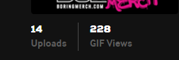 A dark-themed screen displaying blurred numbers '1' and '228' with labels 'Uploads' and 'GIF Views,' topped with 'PH' in pink stylized text.