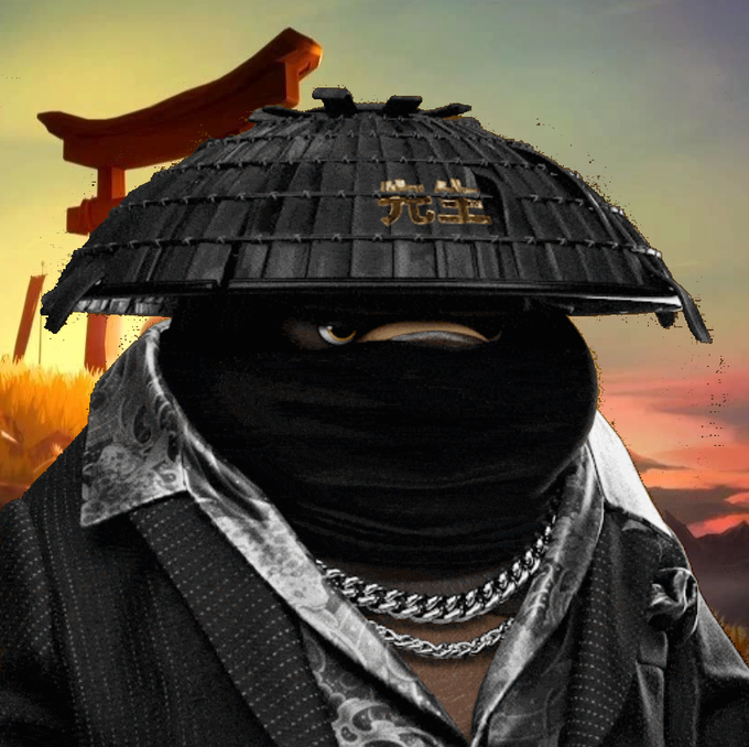 The image features a person wearing a large black hat with gold lettering, which appears to be a traditional Japanese hat called an "oriya." The person is also wearing a suit or jacket that has the word "Solana" written on it in white letters. In the background, there are two red torii gates, which are traditional Japanese gatehouses used for defense and protection against evil spirits. The image also contains text that reads: "Haaaappy wednesday to all! Where are @SolanaSensei legends todaze? #Solana #NAMASTE".