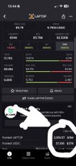 A mobile app screen shows the CAOT/USDC trading pair at $1.91, with a circulating supply of 1.79B and a market cap of $3.21B, alongside a highlighted entry for "7LAPTOP/USDC".