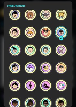 A mobile app avatar selection menu displays a 6x4 grid of circular profile picture options with the header "FREE AVATAR," featuring various characters and designs in both illustrated and photographic styles, with a blue checkmark highlighting a cowboy-hatted character in the second row. The image supports the post's humorous observation by visually demonstrating how the rightmost column contains more ominous or intimidating avatars—like a dog, purple creature, skull, hand, sneaker, and zombie—compared to the friendlier cartoon characters on the left.