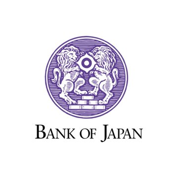 The image shows the official purple circular emblem of the Bank of Japan, featuring two lions flanking a central gear-like design atop a pedestal, with "Bank of Japan" text below it. This logo directly relates to the post, which discusses the BOJ's anticipated interest rate hikes aimed at supporting the weakening Yen against the US Dollar.