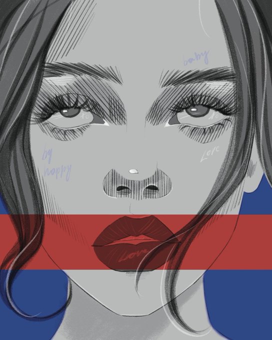 The image features a black and white line drawing of a woman's face, with red lips against her dark skin tone. The woman appears to be either painting or drawing an abstract art style piece related to cryptocurrency. Below her, there are words such as "Unspoken Love" and "tezosart", which could possibly refer to the artwork itself or a discussion about digital art and its value in relation to cryptocurrency. In addition to these elements, another person's name is visible at the bottom of the image, suggesting that this piece may be part of an auction where people bid for digital art.
