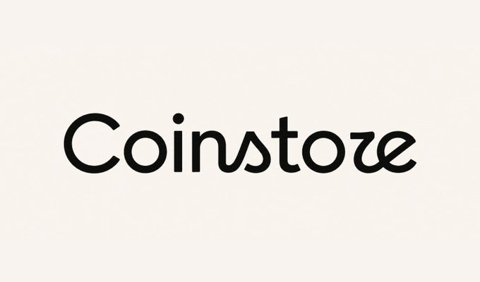 The Coinstore logo is displayed in black lowercase text on a cream background.