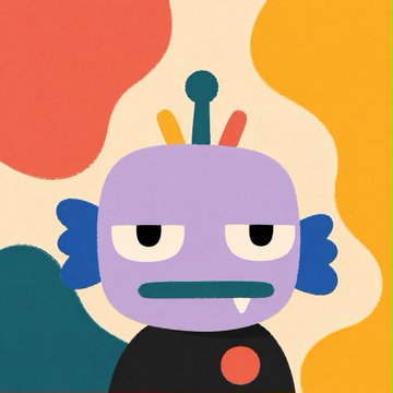A cartoon purple character with a bored expression and a single fang stares out from a colorful background of red, orange, and teal shapes. The image pairs with the post "OK GUD WORK FUD IT, FOR A WL," appearing to express unimpressed approval of someone's effort in a casual, slang-filled tone.
