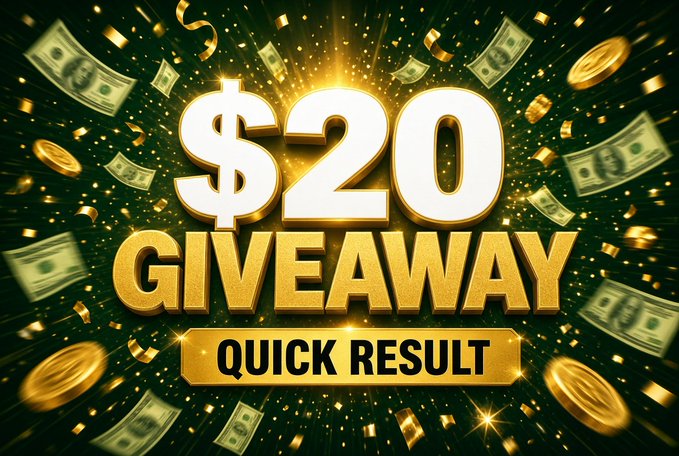 A flashy promotional graphic announces a "$20 GIVEAWAY" with a "QUICK RESULT" banner, surrounded by floating gold coins and dollar bills against a radiant gold background—likely enticing viewers to click the linked Google Form to claim their prize.