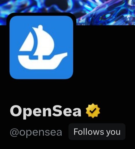 A Twitter/X profile for OpenSea (@opensea) with a verified checkmark and 'Follows you' badge, featuring a blue icon of a white sailboat.