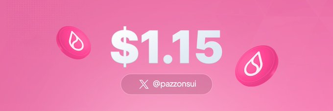 Pink promotional banner showing '$1.15' with the handle @pazzonsui and coin icons on either side.
