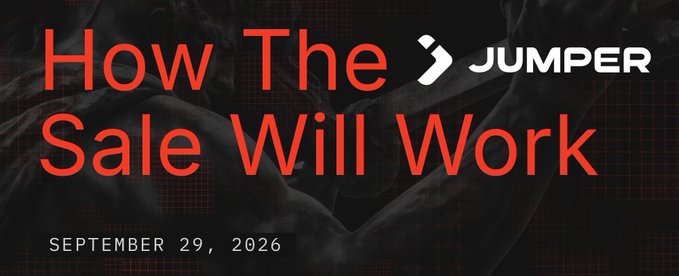 A bold promotional banner with red text reading "How The Sale Will Work" alongside the "JUMPER" logo, dated "SEPTEMBER 29, 2026," set against a dark background, teasing the upcoming $JUMP token sale details outlined in the accompanying post.