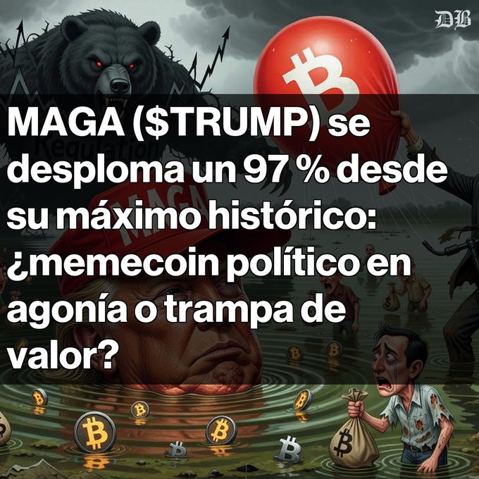 An eye-catching post features a cartoon depiction of a bear holding a red balloon with Bitcoin written on it, accompanied by a caption about Trump's economic policies. The image also includes a reference to Bitcoin and an illustration of bitcoin transactions taking place on water. It appears that this is related to a satirical or humorous approach to discussing the impacts of Bitcoin and Trump's policies in modern society.