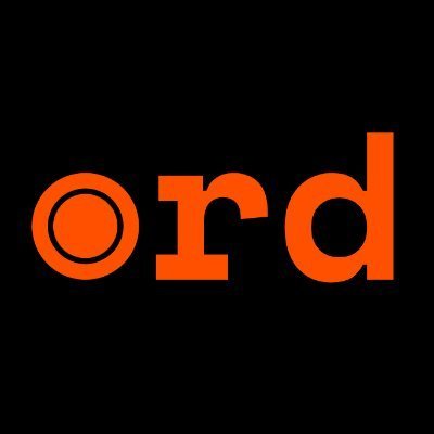 A simple logo featuring the lowercase text "ord" in bold orange lettering against a black background.