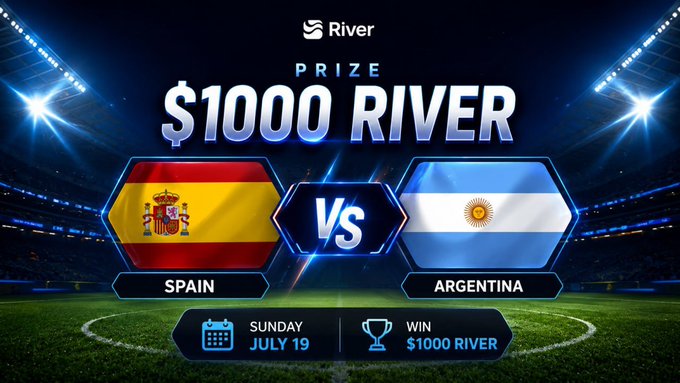 A promotional graphic from River advertising a '$1000 RIVER' prize for a sports match between Spain and Argentina, scheduled for Sunday, July 19.