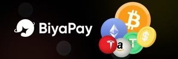 Close-up of a screen displaying the BiyaPay logo alongside various cryptocurrency icons including Bitcoin and Ethereum.