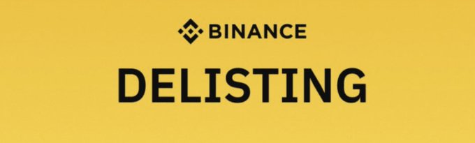 The image features a gray background with black text that reads "Binance is delisting 7 spot trading pairs on June 6, 2026." The text is centered above a yellow banner that displays the word "Binance" in white letters.