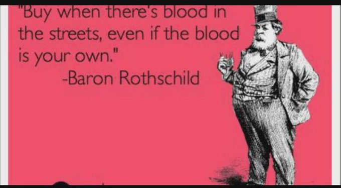 The image shows an image with a quote from Baron Rothschold written below it. The text appears black at first glance but transitions into white when viewed against a pink background, which makes it stand out prominently.