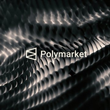 Branding image for Polymarket featuring its triangular logo over a dark, wavy textured background.