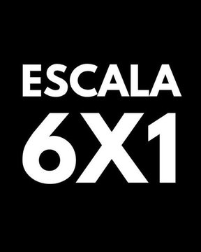 The image features a black background with white text that reads "ESCALA 6X1". The text is capitalized and stands out against the black background. There are no other objects or elements present in the image, making the focus solely on the text and its context.