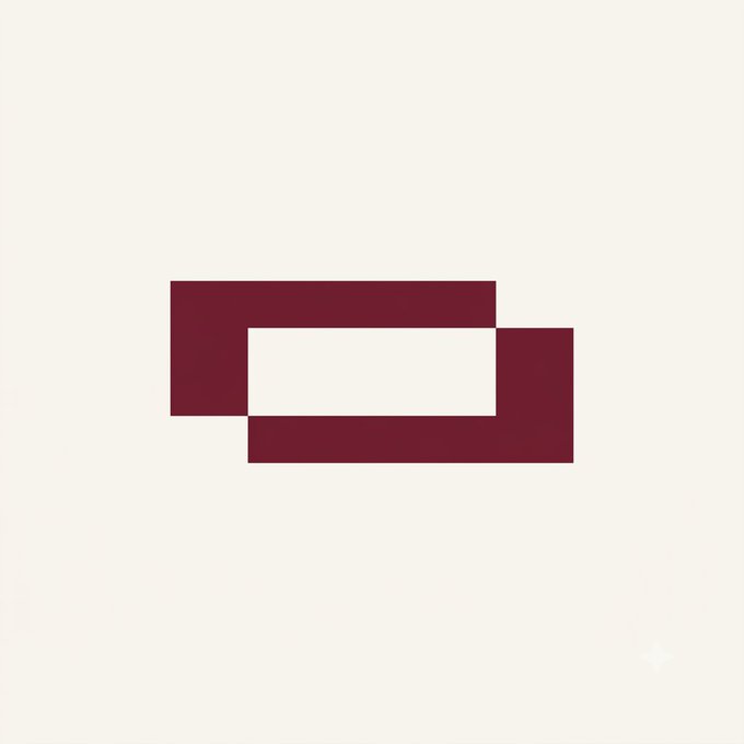 Two overlapping dark maroon rectangular shapes are arranged on a cream-colored background.