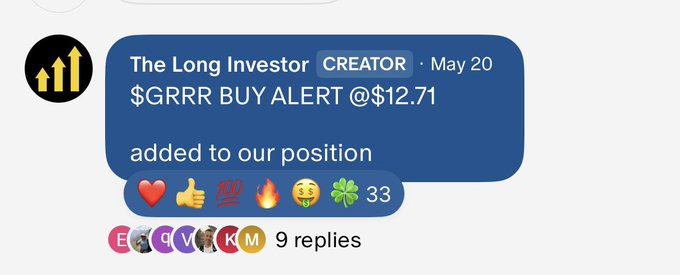 The image shows a screenshot of a cellphone with text on it, including an email message from someone named "The Long Investor creator". The main part of the email seems to be a reminder about investing in cryptocurrency, specifically Bitcoin. The email indicates that the user has just hit a $12.71 high price signal and mentions that they have already invested at this position. Another important point is that the user should add their position back into the buy alert system as soon as possible because there are still plenty of coins available to invest in.