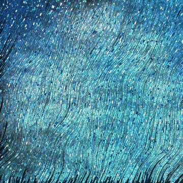 A close-up detail of Vincent van Gogh's 'The Starry Night' painting, showing the swirling blue and white brushstrokes.