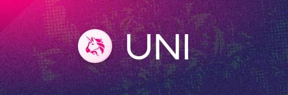 A bold header banner featuring a stylized unicorn logo alongside the text "UNI" set against a textured purple and pink gradient background, visually representing the Uniswap token highlighted in the accompanying post about UNI's record-breaking token burn.