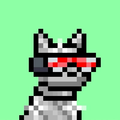 Pixel art sprite of a knight or armored figure wearing a gray helmet with red eye slits, set against a solid bright green background.