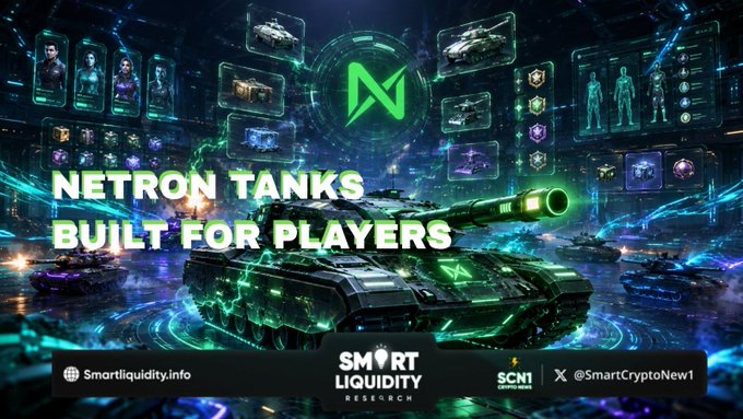 This image promotes "Netron Tanks," a browser-based game built for players with the option of Web3 integration, featuring tanks, characters, and loot boxes. The image visually represents the game's themes of competitive tank combat and progression.