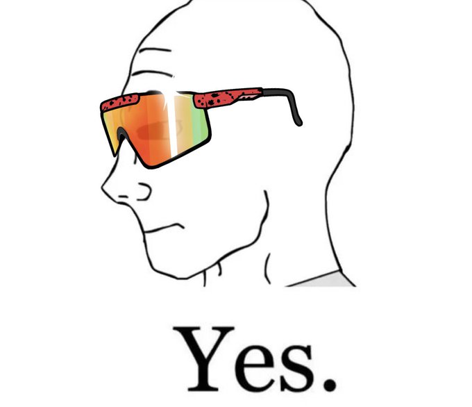 A line-drawn "Wojak" character wearing colorful reflective sunglasses confidently says "Yes." The image humorously endorses the $WOJAK token on the Ethereum network, with the meme's signature "Yes." signaling enthusiastic approval of the new coding.