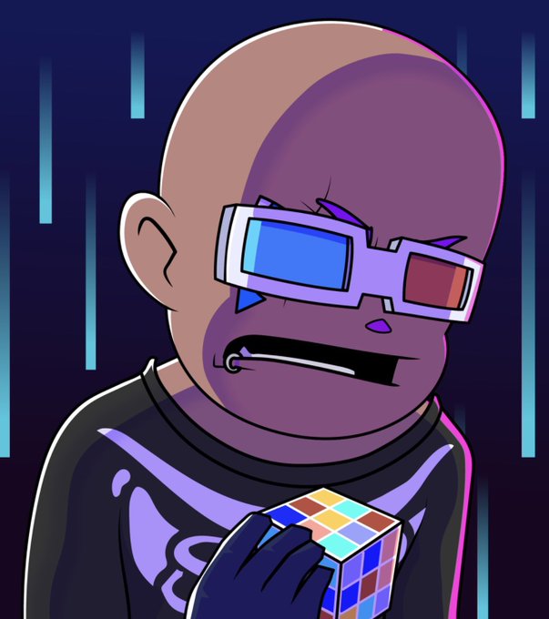 A bald cartoon character wearing 3D glasses looks in shock while holding a Rubik's cube, humorously mirroring the post about checking their wallet—suggesting their financial situation is as scrambled and unsolvable as the unsolved puzzle in their hands.