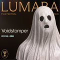 An album cover for "LUMARA" titled "Väldstomtar," featuring a simple white ghost figure on a dark background.