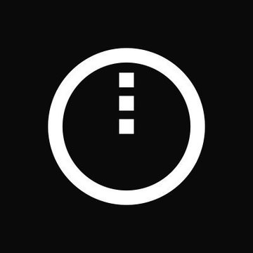 Caption: A minimalist icon showing a white circle with three small white squares vertically aligned in the center, set against a black background.