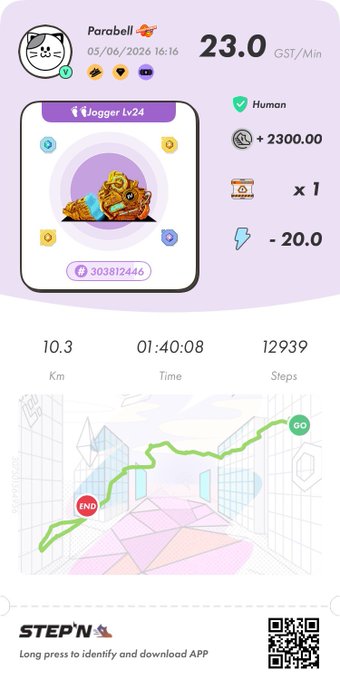 StepN app is being used by users for their exercise activity. The app has a map that helps track progress, and an image of an orange cat with some numbers on top indicating the step count.