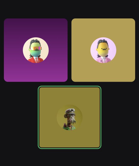 Three stylized avatar icons are displayed on colored backgrounds, each featuring a figure with green skin, sunglasses, and unique hairstyles.