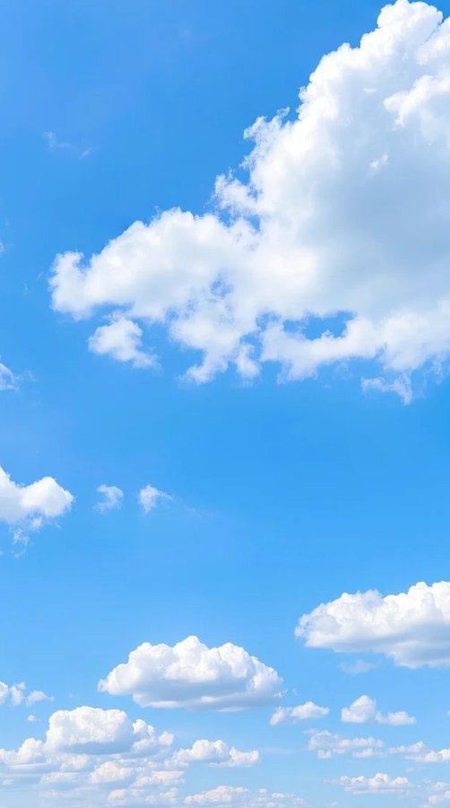 A bright blue sky filled with scattered white cumulus clouds evokes a sense of optimism and open horizons, mirroring the hopeful morning greeting ("早安") and the anticipation of the upcoming TGE just one week away.

(No visible text, numbers, or tickers appear in the image itself.)