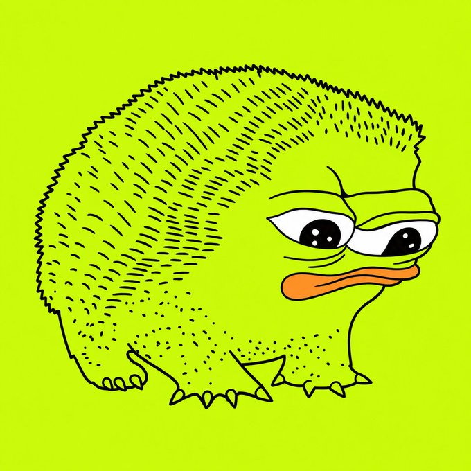 A cartoon illustration shows a spiky, bright green porcupine-like creature with tired, half-closed eyes and a flat expression, matching the post's "ghood i look sexy in green" caption about wanting to see the meme character "Molandak" on the Robinhood trading platform. The creature's green color scheme cleverly aligns with both Robinhood's signature green branding and the user's enthusiastic "i look sexy in green" comment.