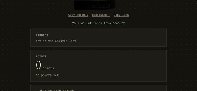 A wallet dashboard displays the address 0xfae7...ca29, showing "Not on the airdrop list" with 0 points earned, illustrating the post's context about checking eligibility for the $TAC airdrop among over 14,000 eligible wallets.