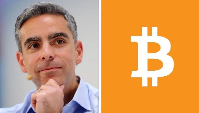 The image features a man with gray hair, wearing a blue shirt, posing for a photo while looking off to one side. The background of the image shows an orange square with the letter "B" prominently displayed within it. Below this, there is a caption that reads, "Former PayPal President David Marcus: 'Future generations will wish they had been born in the era when owning 1 whole Bitcoin was still possible.' There will only ever be 21 million BTC." The man's pose and the presence of the "B" symbol suggest that he might be discussing or promoting the concept of Bitcoin.