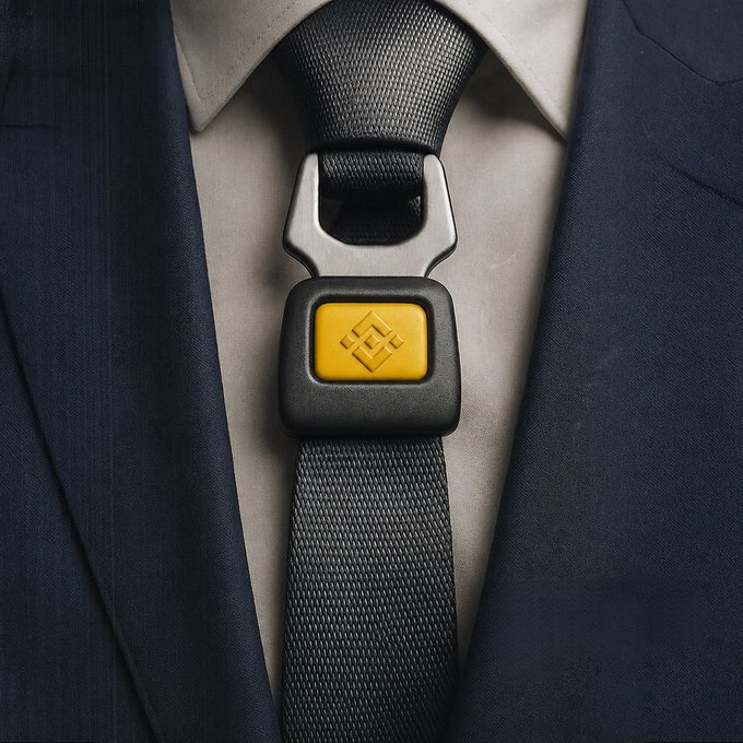 The image features a man wearing a suit with a black tie that has a yellow square button on it. The button is located at the center of the tie, making it easy for the wearer to fasten or unfasten their tie as needed. This unique design adds a touch of style and functionality to the man's outfit.