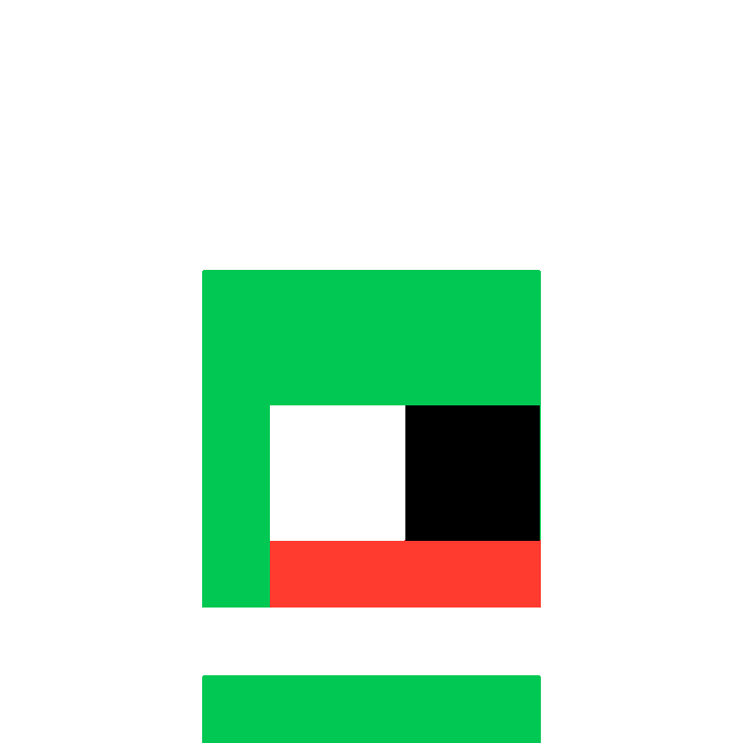 A simple geometric logo featuring green, white, black, and red rectangular shapes on a white background.
