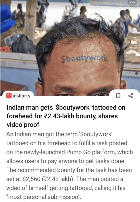 "Indian man gets $boutywork tattooed on forehead for 2.43 lakh ($2,560)"